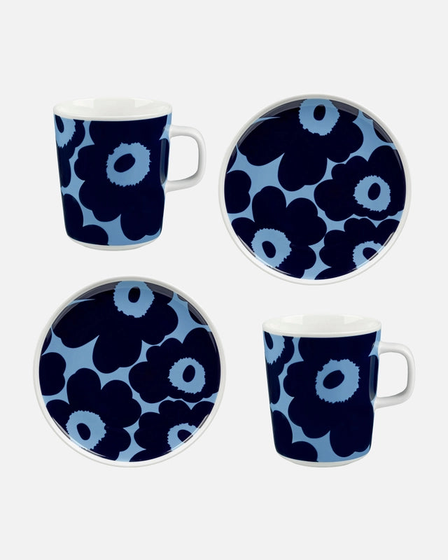 Marimekko Ovia / Unikko Plate + Mug Set (Blue and Black)