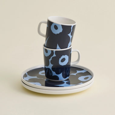 Marimekko Ovia / Unikko Plate + Mug Set (Blue and Black)