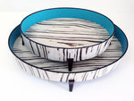 white oak wood and leather-trimmed tray with legs