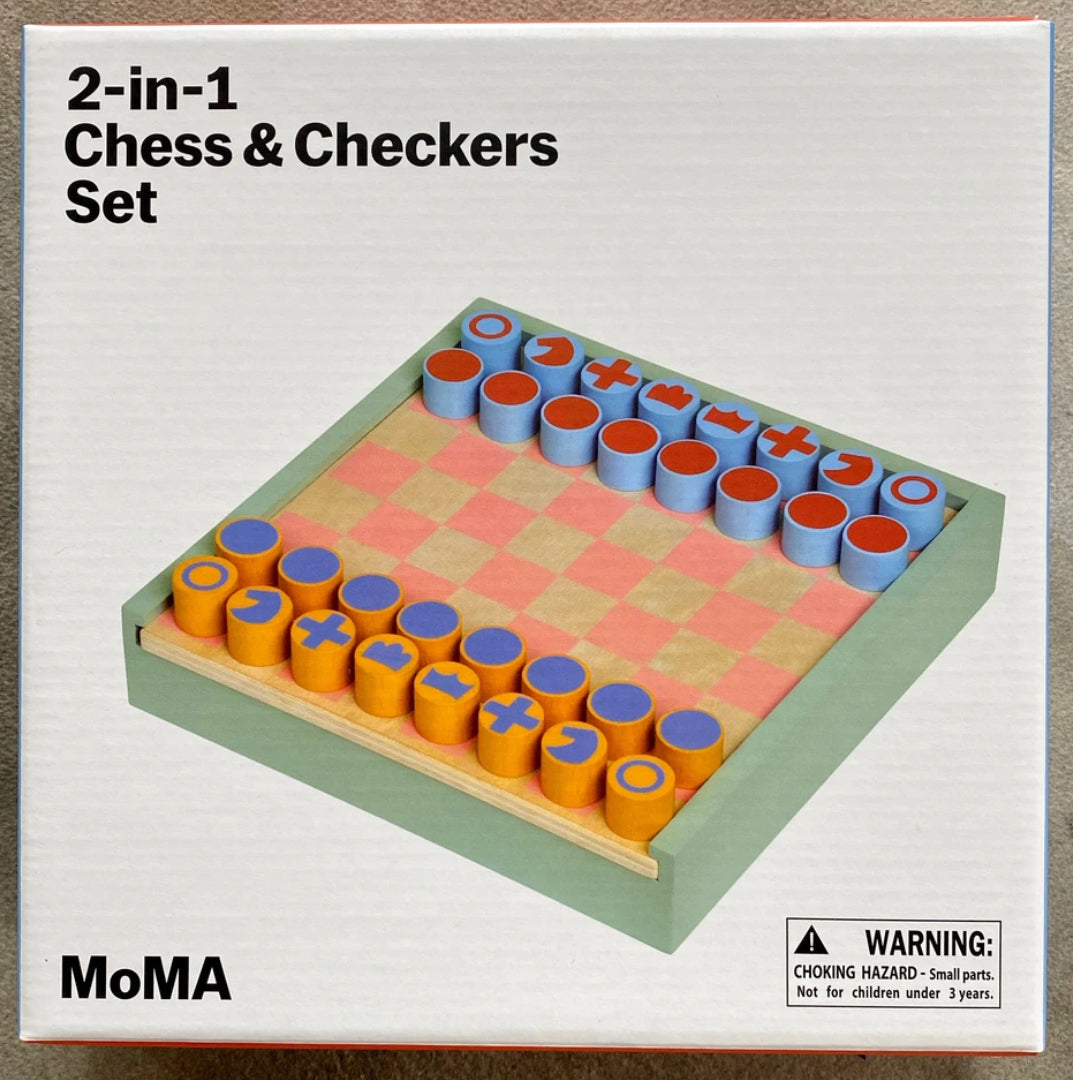 2-in 1 chess and checkers set, wooden chess set