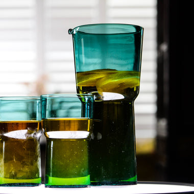 Zodax Serena Teal Glass Pitcher and Highball Glasses Collection