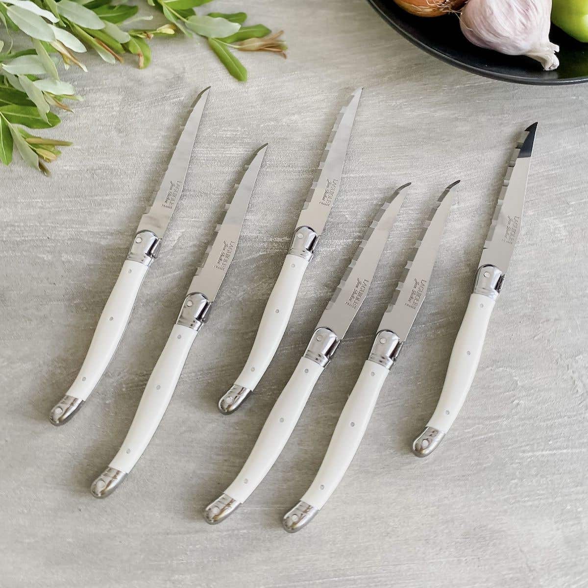 3 sets of 4 LAGUIOLE Steak Knives in White Marble, New -12 Count - FREE  SHIPPING