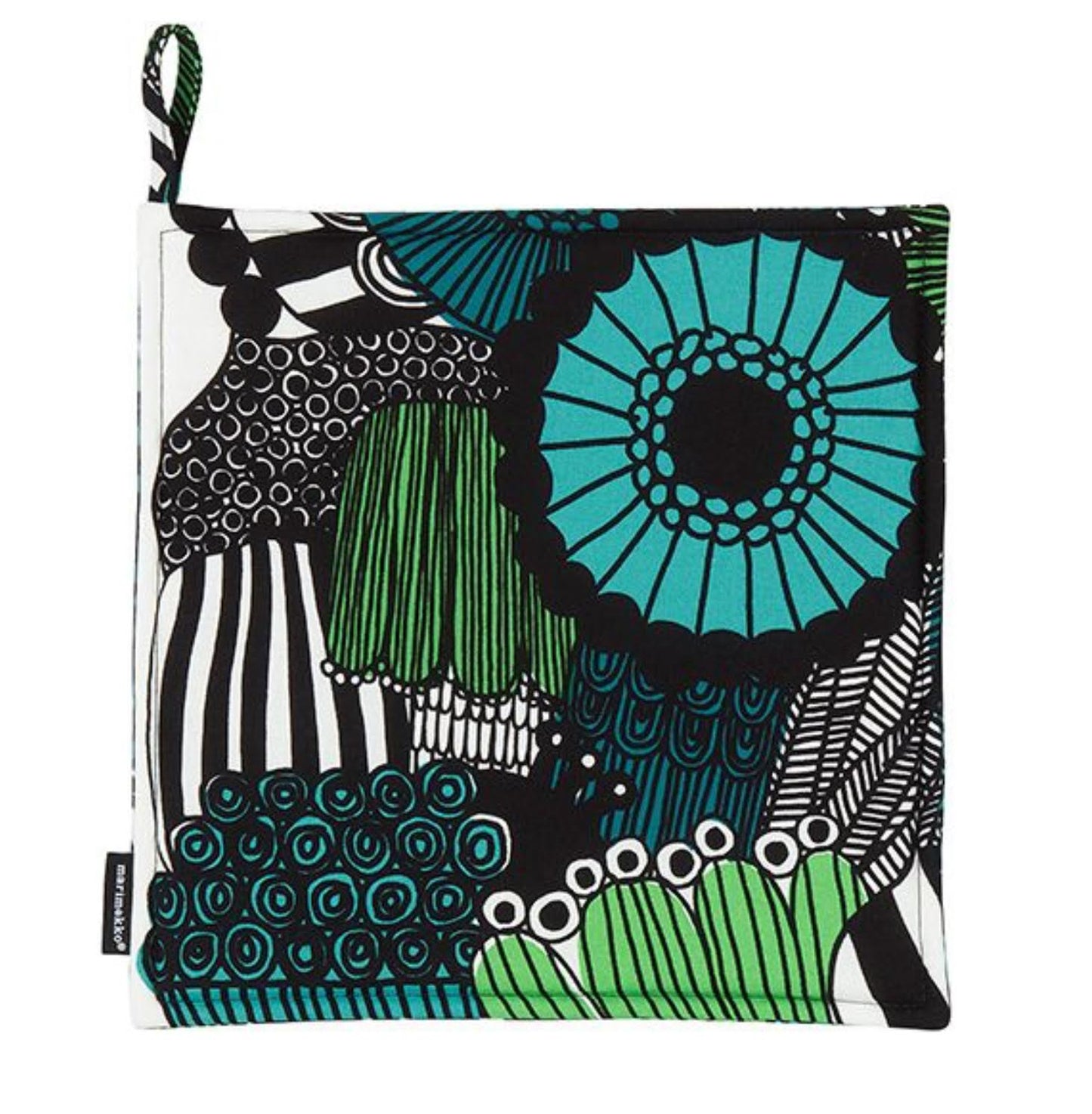 marimekko potholder, turquoise floral potholder