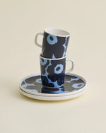 Marimekko Ovia / Unikko Plate + Mug Set (Blue and Black)