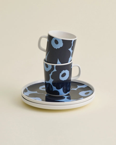 Marimekko Ovia / Unikko Plate + Mug Set (Blue and Black)