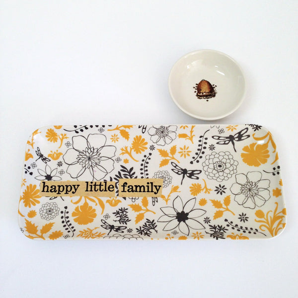 Creative Co-op Appetizer/Dessert Tray and Sauce Dish-- "Happy Little Family"