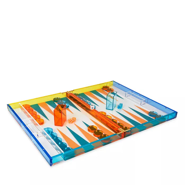 Multi color lucite backgammon set