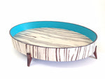 white oak wood and leather-trimmed tray with legs 