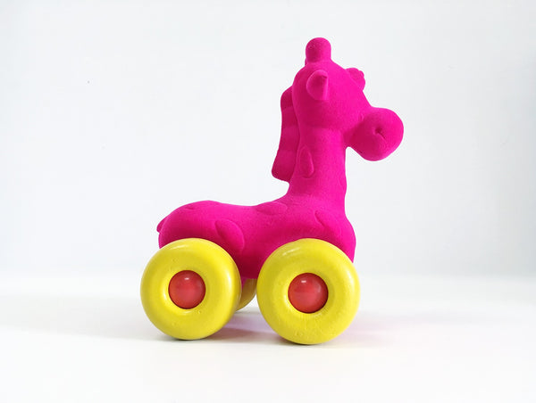 Velvety-Soft, Eco-Friendly, and Safe Pink Giraffe on Wheels For Babies and Toddlers 