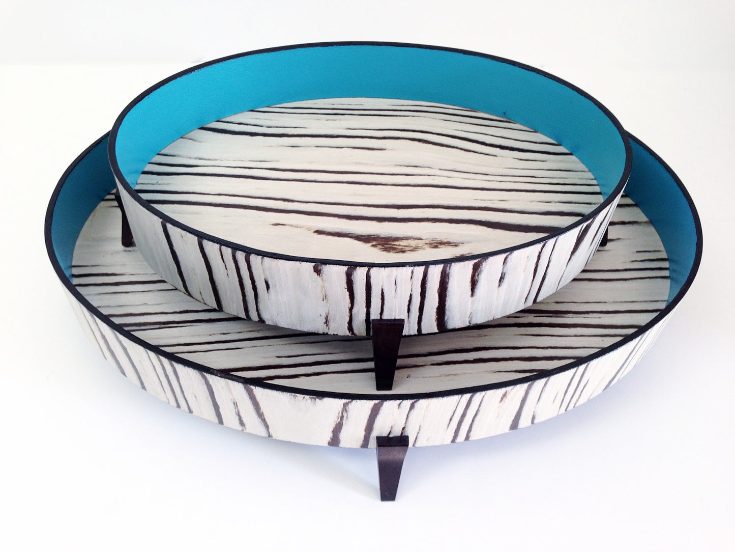 white oak wood and leather-trimmed tray with legs 