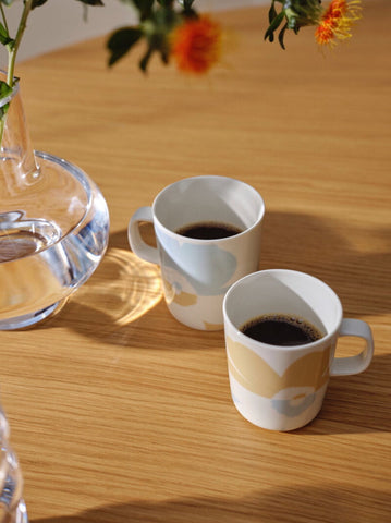 marimekko mugs, set of 2 mugs, oiva mugs, finnish design mugs