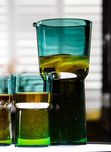 Zodax Serena Teal Glass Pitcher and Highball Glasses Collection