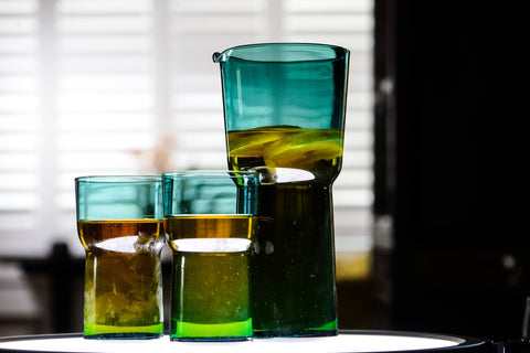 Zodax Serena Teal Glass Pitcher and Highball Glasses Collection