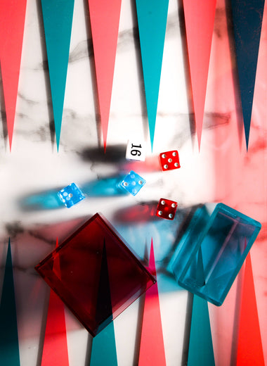 Multi color lucite backgammon set