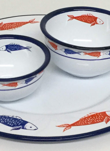 Bowls and Round Platter with Fish Motif