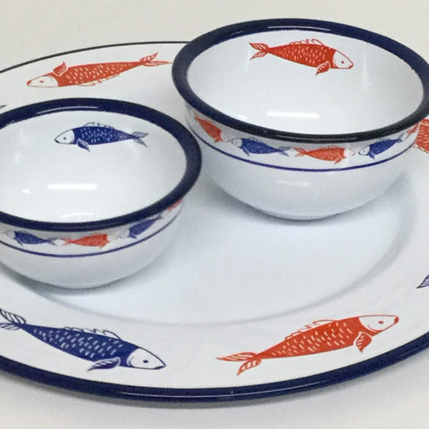 Bowls and Round Platter with Fish Motif