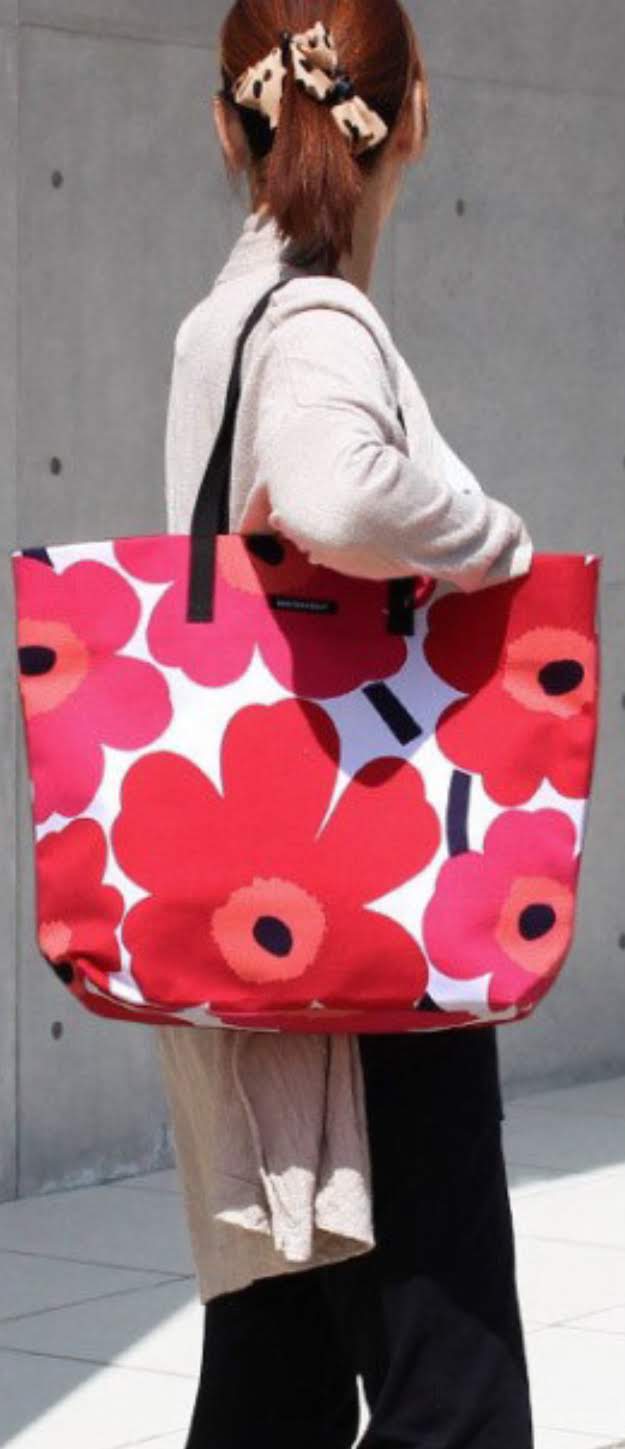 marimekko tote bag, red poppy tote bag