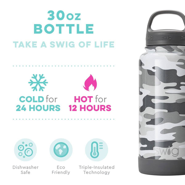 The Swig Life 30oz Triple Insulated Stainless Steel Wide Mouth Water Bottle with Handle, Dishwasher Safe, Double Wall, Vacuum Sealed, Reusable Thermos 