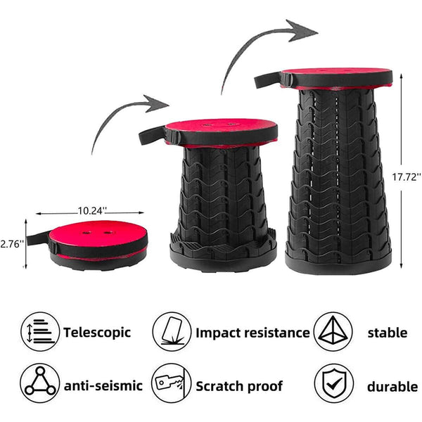 Portable expandable stool, telescoping camping stool, portable camping stool, light weight portable stool, expandable stool,
