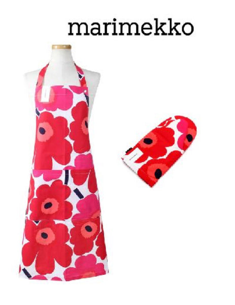 Marimekko red apron, red floral apron