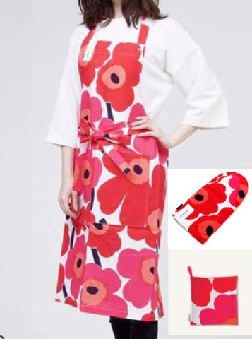 Red floral apron, Marimekko apron